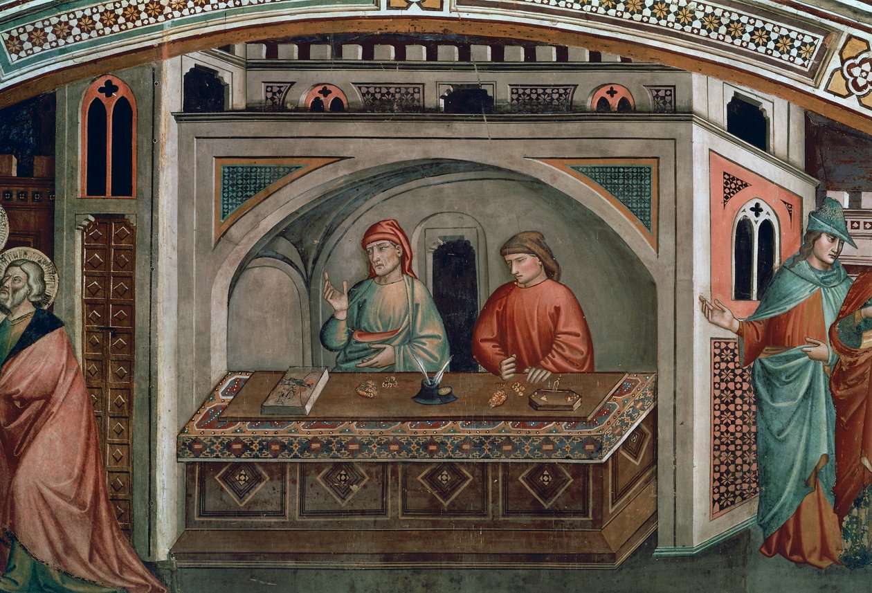 Dwóch bankierów, fragment z Życia św. Mateusza autorstwa Niccolo di Pietro Gerini