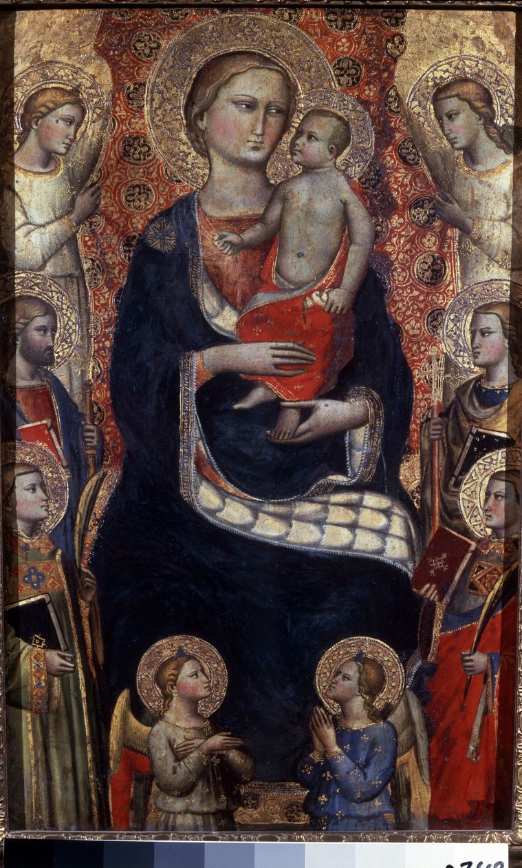 Madonna z Dzieciątkiem ze świętymi i aniołami. Madonna z Dzieciątkiem, Świętymi i Aniołami. Obraz Niccolo di Pietro Gerini (około 1350-1415). Sztuka florencka, średniowiecze. Tempera na drewnie. Ermitaż, Sankt Petersburg autorstwa Niccolo di Pietro Gerini