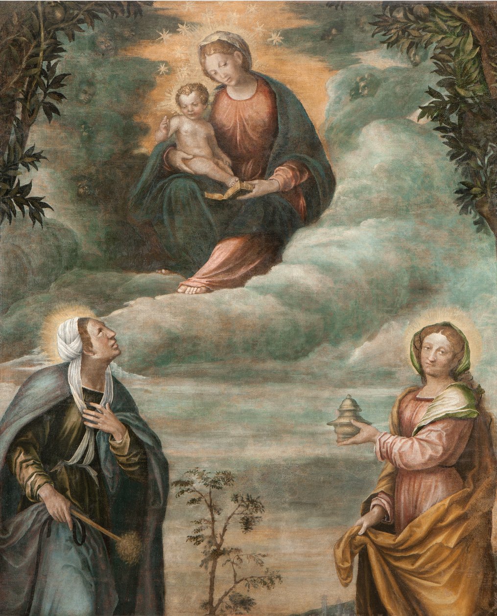 Madonna Niepokalana z Dzieciątkiem Jezus i świętymi (olej na płótnie) autorstwa Niccolo the Younger Giolfino