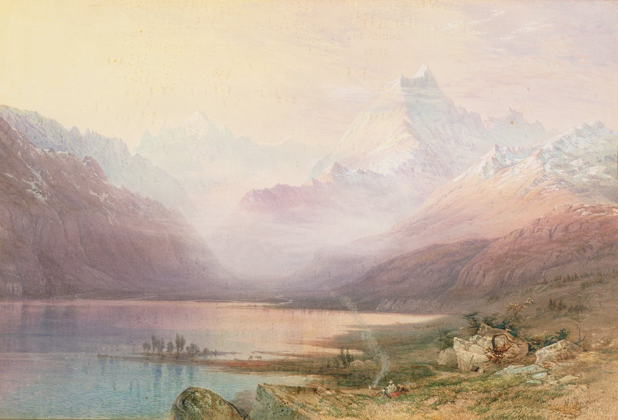 Góra Cooka i jezioro Pukaki, Wyspa Południowa, Nowa Zelandia, 1872 r. autorstwa Nicholas Chevalier