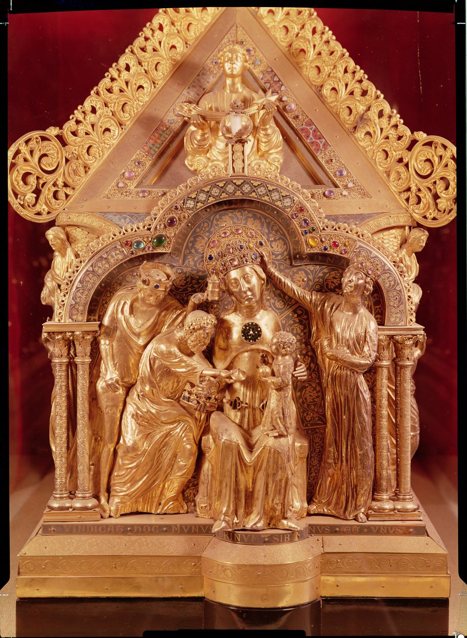 Adoracja Trzech Króli, dwuspadowy koniec Sanktuarium Matki Bożej w Notre-Dame, 1205 (srebro pozłacane, miedziane pozłacane, emalia i filigran na drewnie) autorstwa Nicholas of Verdun