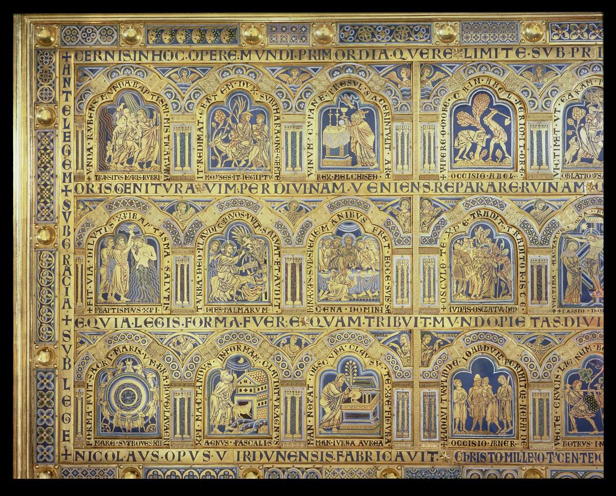 Ołtarz Verdun, przedstawiający sceny biblijne, 1181 (szkliwo champleve) (lewa część płyciny środkowej) (inne płyciny zob. 146819, 146821-823) autorstwa Nicholas of Verdun