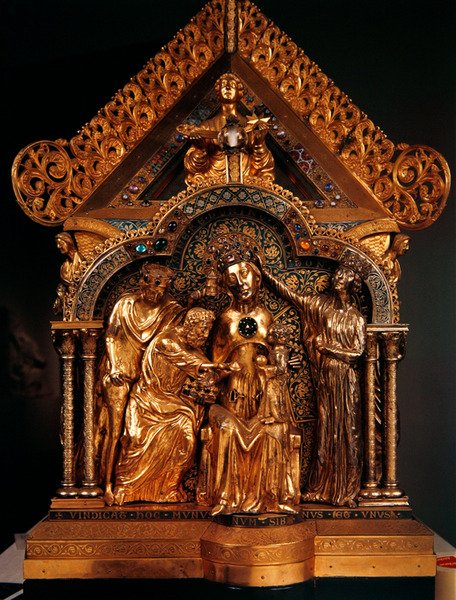 Adoracja Magów, szczyt Sanktuarium Matki Bożej z Notre-Dame, 1205 (złocone srebro, złocona miedź, emalia i filigran na drewnie) autorstwa Nicholas of Verdun