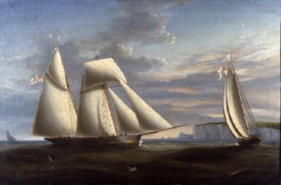 Szkuner topsail i szkuner Royal Yacht Squadron u wybrzeży Dorset (panel) autorstwa Nicholas (circle of) Condy