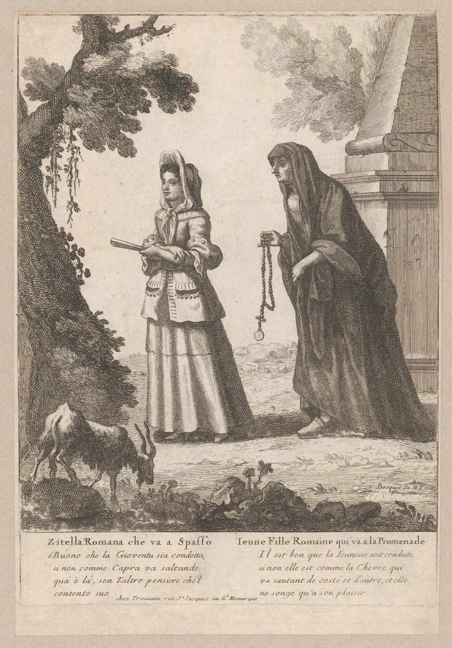 Młoda rzymska dziewczyna idąca na spacer, 1648-1700., 1648-1700. autorstwa Nicholas Boucquet
