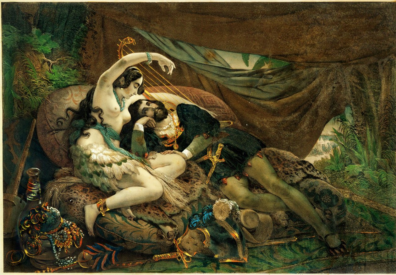 Meksykanka Alaida, siostra Zingari, azteckiego wodza, z Cortesem w jego namiocie ... autorstwa Nicholas Eustache (after) Maurin