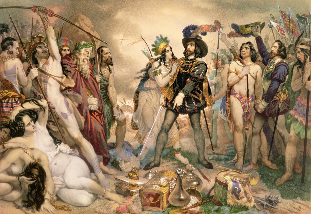 Podbój Meksyku: Hernando Cortes niszczy swoją flotę w Vera Cruz, 1519 r. autorstwa Nicholas Eustache Maurin