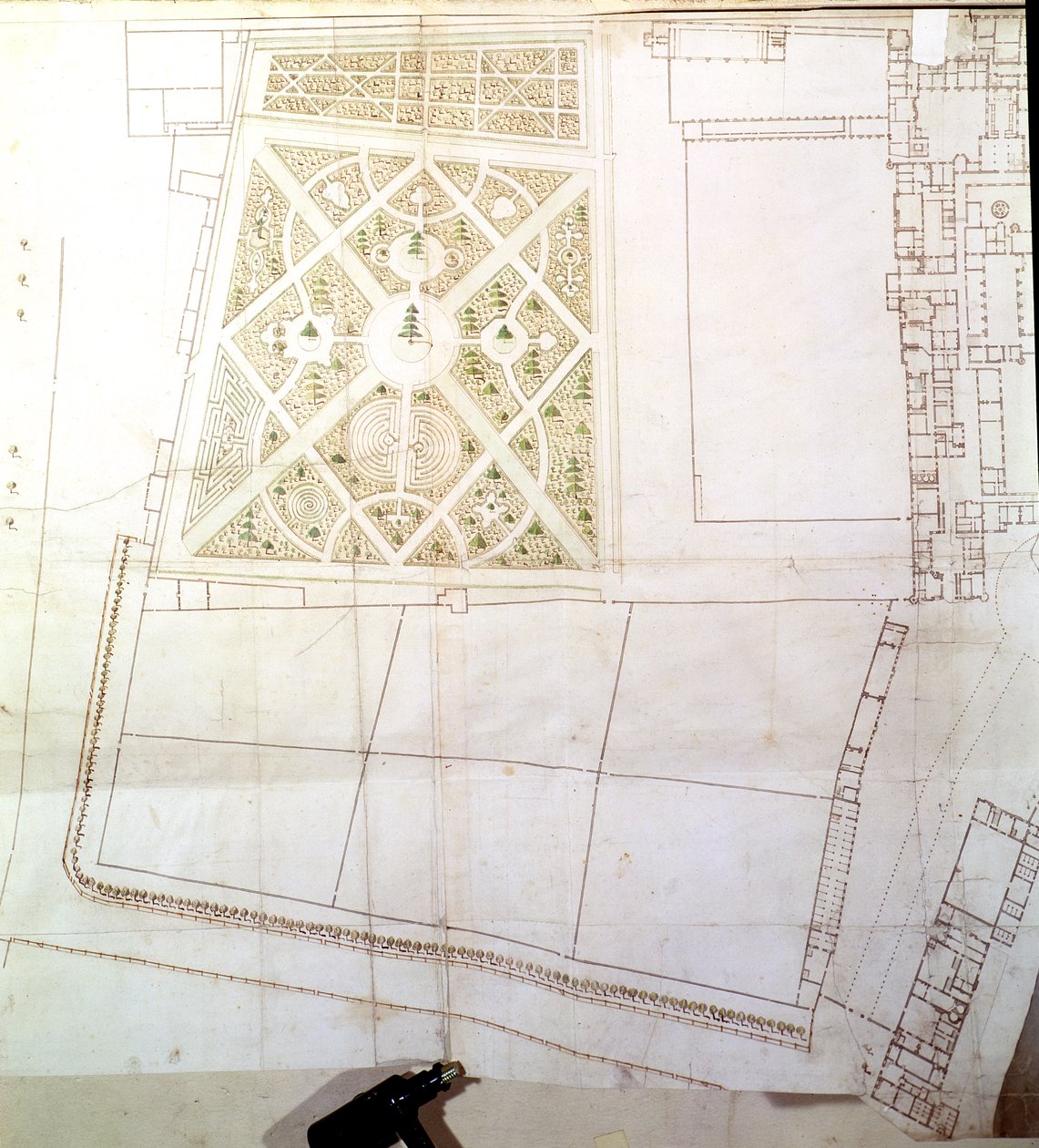 Plan sytuacyjny i inwentaryzacja The Wilderness, Hampton Court, ok. 1710-14 (pióro i atrament i toaleta na papierze) autorstwa Nicholas Hawksmoor