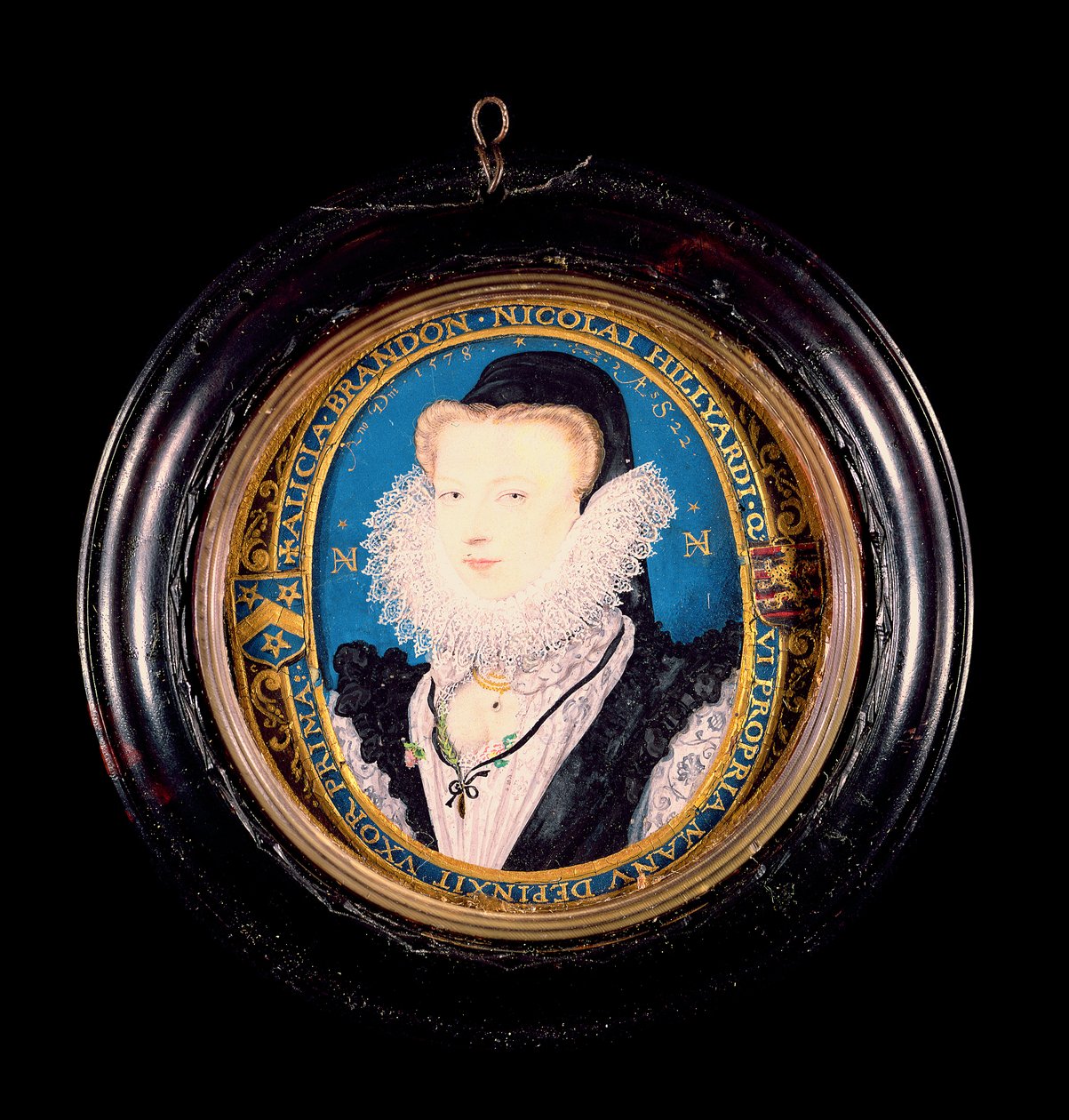 Alice Brandon, pani Hilliard, 1578 (wc na welinie) autorstwa Nicholas Hilliard