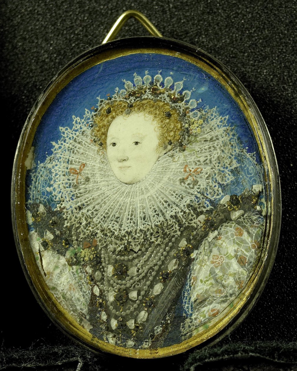 Elżbieta I królowa Anglii, ok. 1600 (pergamin, srebro i szkło) autorstwa Nicholas Hilliard