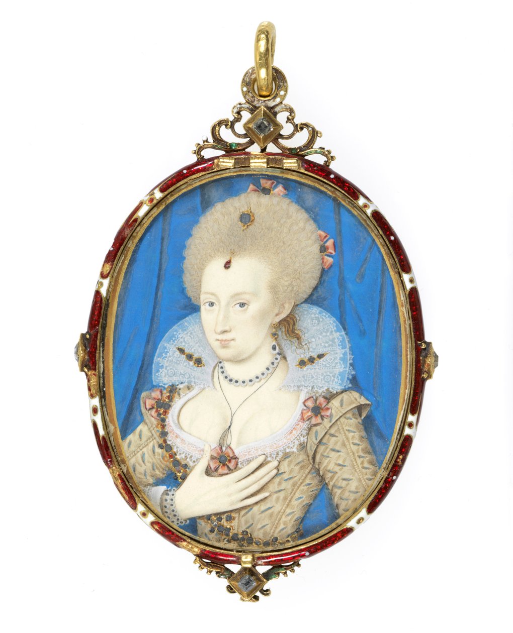 No.3855 Anna Duńska (1574-1619) żona króla Jakuba I z Anglii, ok. 1610 (welum na karcie do gry) (patrz przypadek 109671) autorstwa Nicholas Hilliard