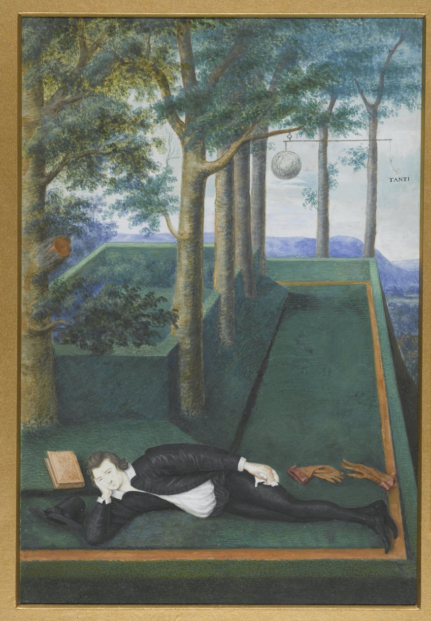 Portret leżącej szlachcica na zarośniętym dworze; Portret Henry Percy, 9. hrabia Northumberland autorstwa Nicholas Hilliard