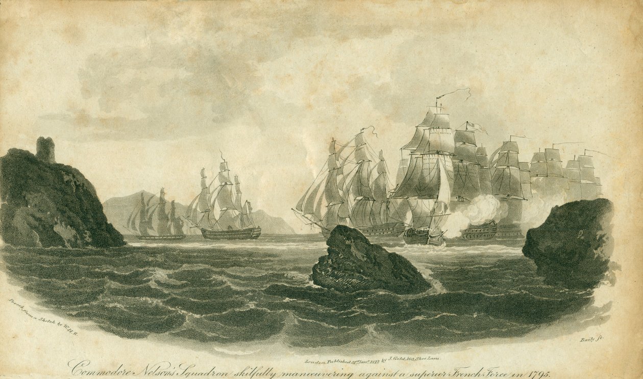 Eskadra komodora Nelsona zręcznie manewruje przeciwko przeważającym siłom francuskim w 1795 roku autorstwa Nicholas Pocock