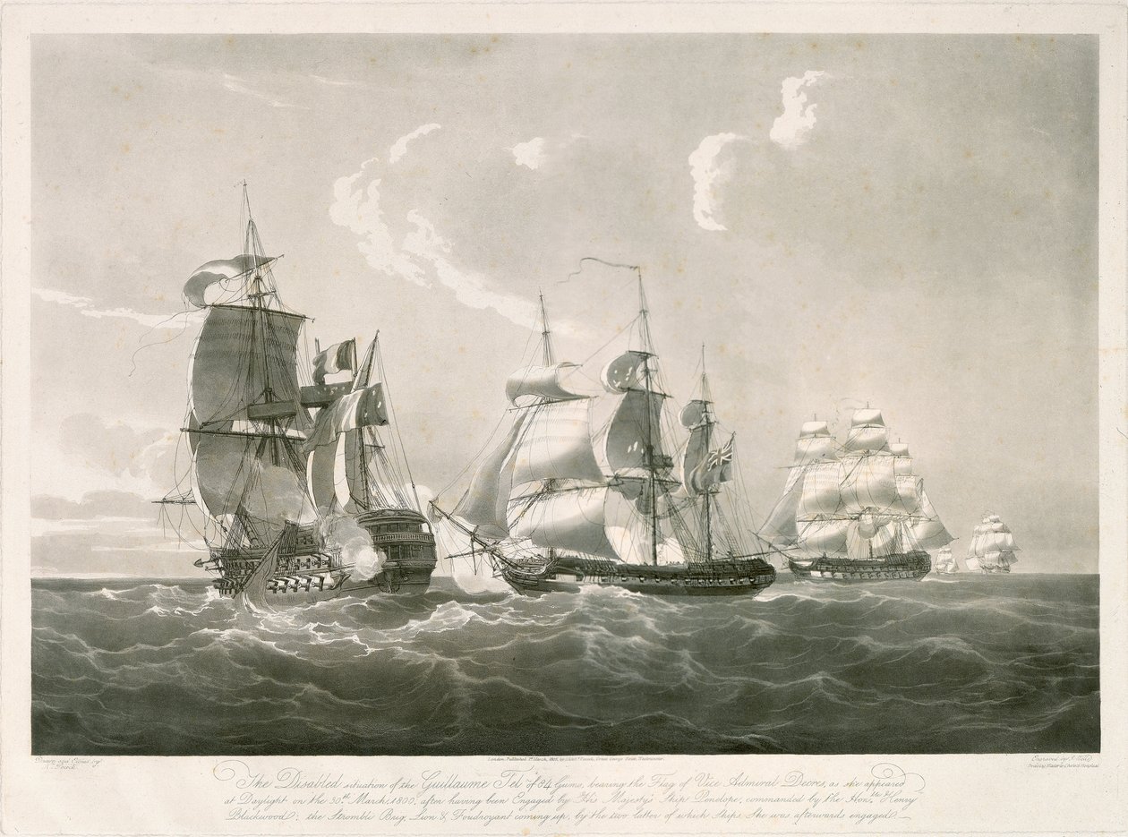 Starcie pomiędzy "Guillaume Tel" i HMS "Penelope", 30 marca 1800 r. autorstwa Nicholas Pocock