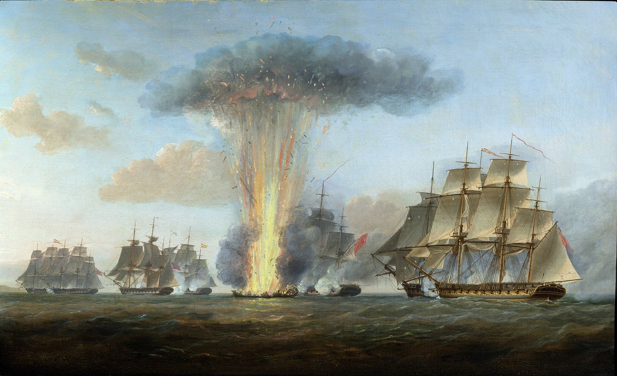 H.M.S. „Żywy” chwytający hiszpańską fregatę „Clara” u przylądka St. Mary, ok. 1806 r. autorstwa Nicholas Pocock