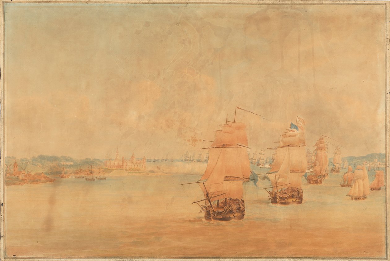 Pocock, Angielska flota płynąca w górę cieśniny Sund 28 marca 1801 r. autorstwa Nicholas Pocock