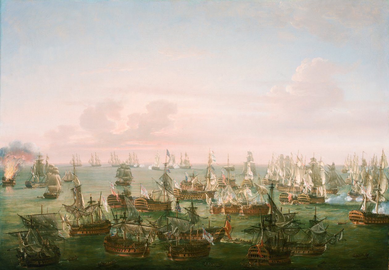 Bitwa pod Trafalgarem, 21 października 1805, koniec akcji, ok. 1808 (olej na płótnie) autorstwa Nicholas Pocock