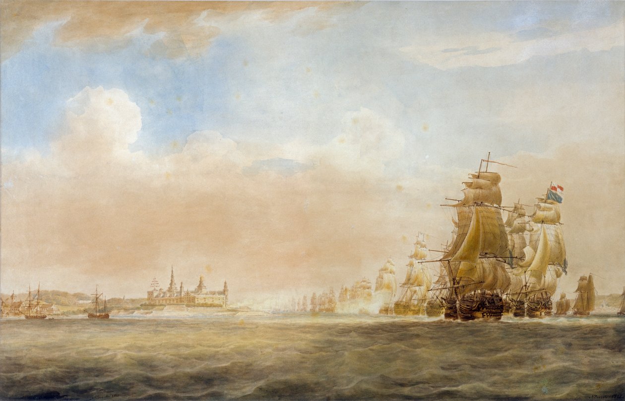 Brytyjska flota u wybrzeży zamku Kronborg w Elsinore, 28 marca 1801 r. [przed bitwą o Kopenhagę] autorstwa Nicholas Pocock
