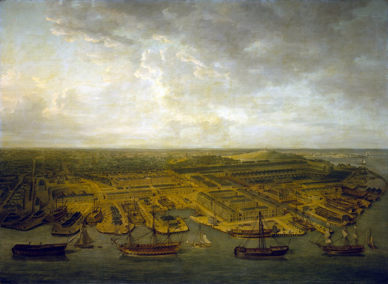 Doki i doki w Plymouth (Anglia). Olej na płótnie autorstwa Nicholas Pocock