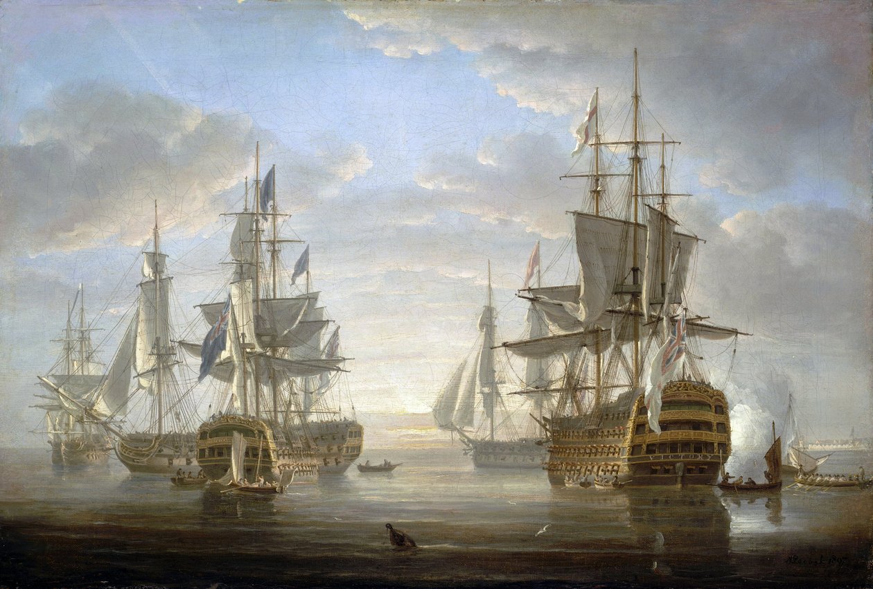 Flota okrętów wojennych, których Horatio Nelson (1758-1805) był kapitanem podczas wojen rewolucyjnych i napoleońskich (1793-1805). autorstwa Nicholas Pocock