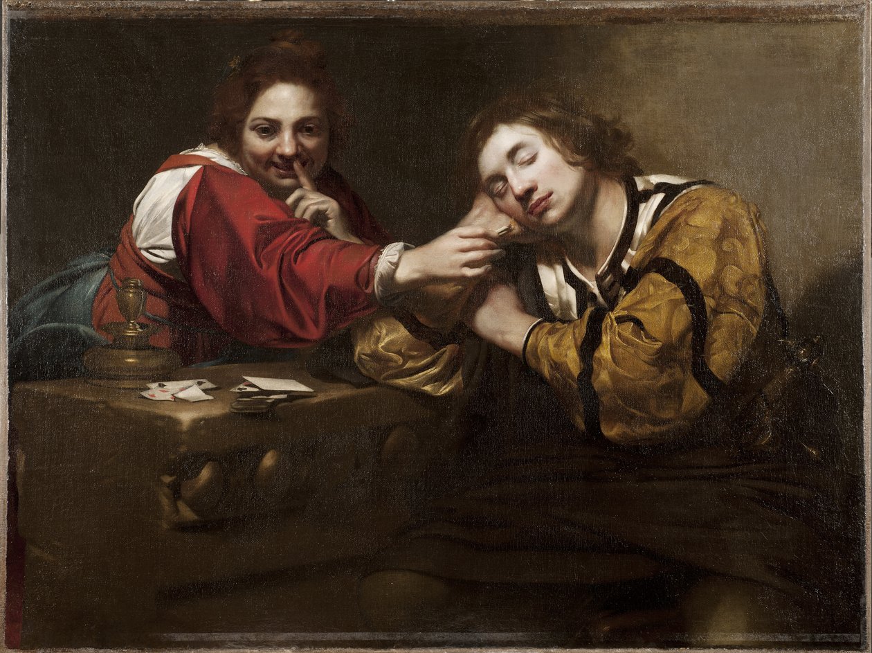 Scena wróżenia (Sen obudzony przez młodą kobietę), Renieri, Niccolo (Nicolas Regnier) (ok. 1590-1667). olej na płótnie autorstwa Nicholas Renieri