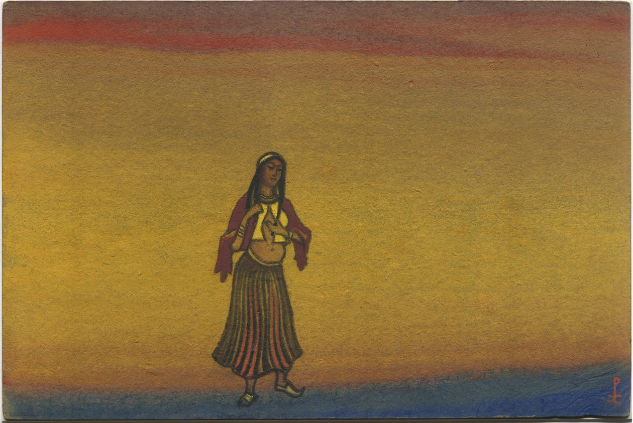 Dziewczyna w niewoli, projekt kostiumów do „Tańców połowieckich” z opery Borodina „Książę Igor”, 1943 autorstwa Nicholas Roerich