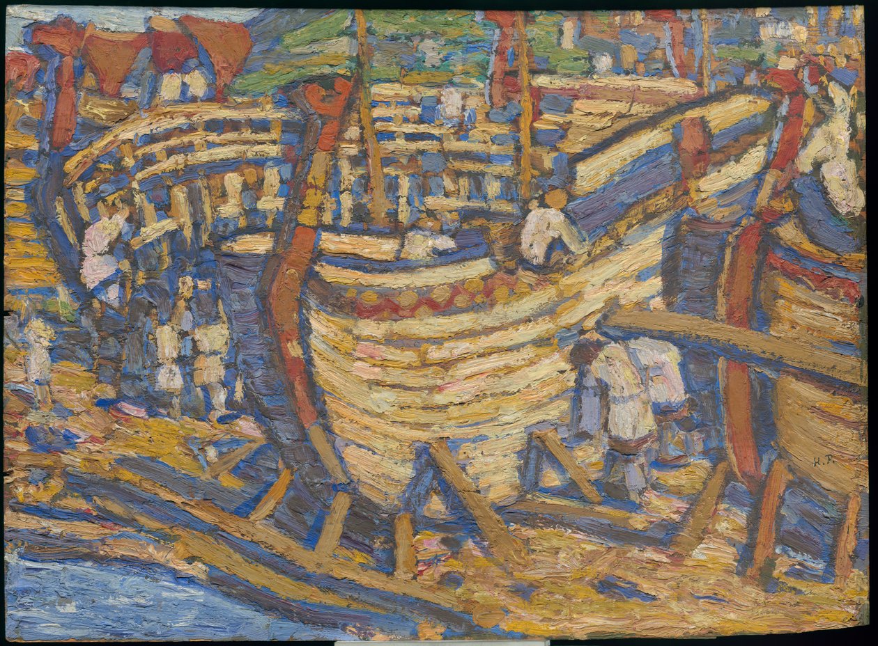 Budowa statków. Szkic do obrazu o tym samym tytule, 1903 autorstwa Nicholas Roerich