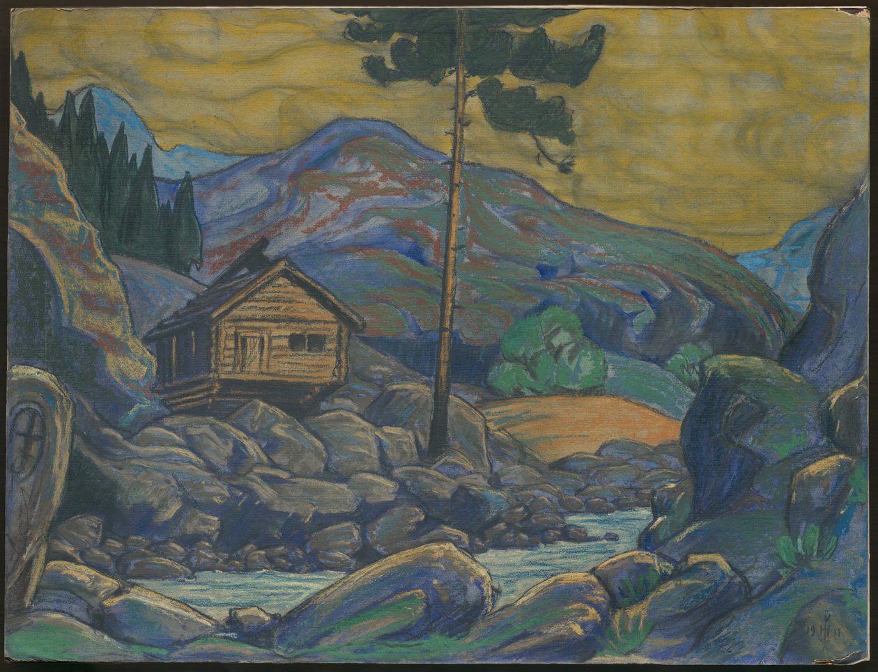 Chata w górach, wystrój do dramatu Ibsena „Peer Gynt”, 1911 autorstwa Nicholas Roerich
