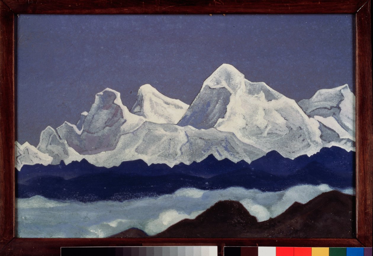 Mount Everest (Chomolungma) w Himalajach (Tybet). Obraz Nicolasa (Mikołaja) Roericha (1874-1947), tempera na płótnie autorstwa Nicholas Roerich