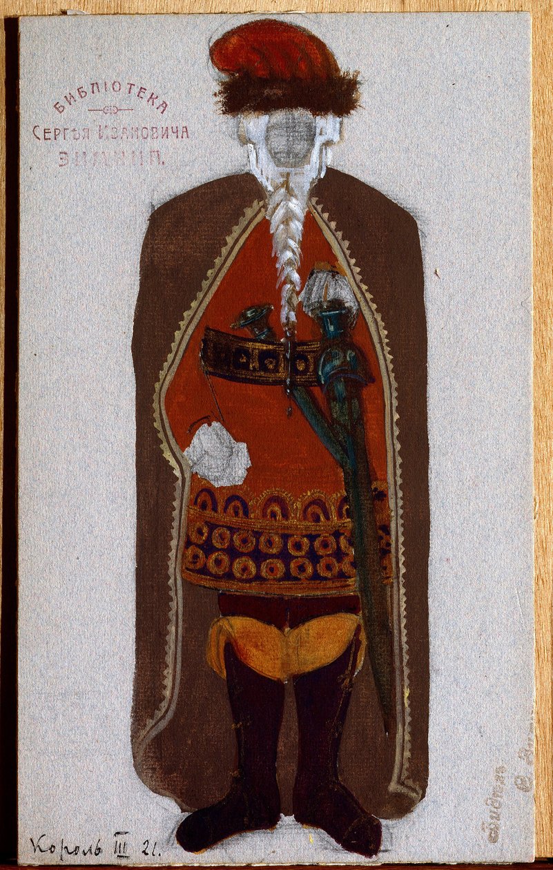 Król Marka. Kostium do opery Tristan i Izolda (lub Izolda lub Izolda) Richarda Wagnera (1813-1883). Praca Nicolasa (Mikołaja) Roericha (1874-1947), gwasz i akwarela na papierze autorstwa Nicholas Roerich