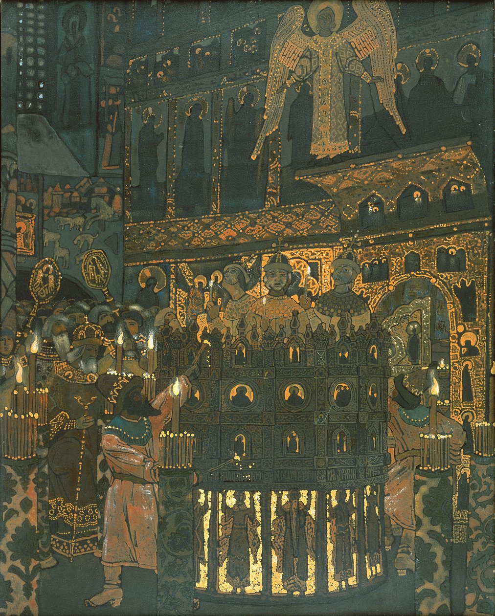 Mystery Play w średniowiecznym Nowogrodzie autorstwa Nicholas Roerich