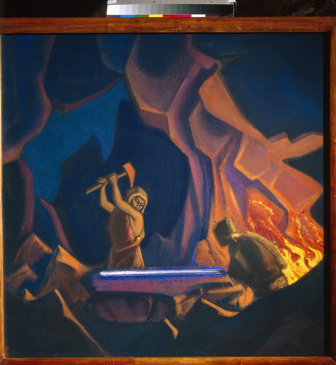 Nibelungów. Wykuj miecz. (Odcinek z mitologii niemieckiej). Praca Nicolasa (Mikołaja) Roericha (1874-1947), tempera na płótnie autorstwa Nicholas Roerich