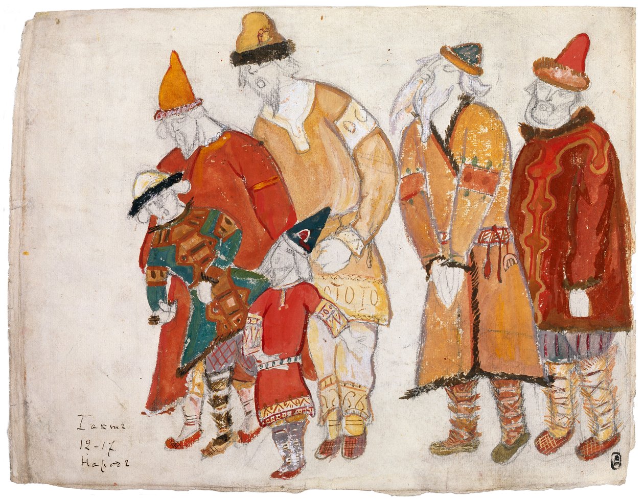Narody. Projekt kostiumu do opery Książę Igor A. Borodina, 1914 autorstwa Nikolai Konstantinowitsch Roerich