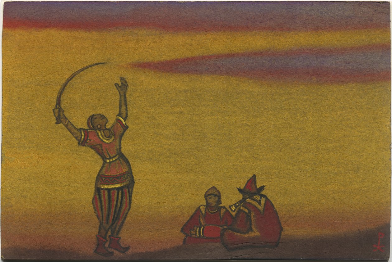 Połowcy, jeden z bułatem, projekt kostiumów do „Tańców połowieckich” z opery Borodina „Książę Igor”, 1943 autorstwa Nicholas Roerich