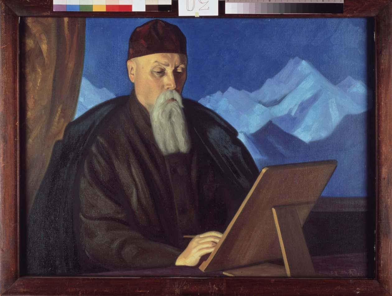 Portret artysty Nicolasa (Nicholasa) Roericha (1874-1947). Obraz Światosława Nikołajewicza Roericha (1904-1993), tempera na płótnie. Sztuka rosyjska, XX wiek, sztuka współczesna. Państwowa Galeria Trietiakowska w Moskwie. autorstwa Nicholas Roerich