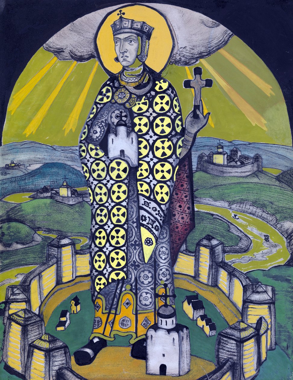 Święta Olga, Księżniczka Kijowa (kolaż i tempera na papierze) autorstwa Nicholas Roerich
