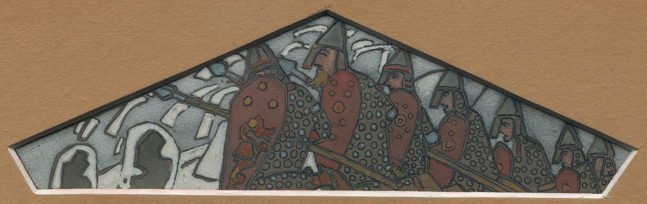 Szkic do prawej trójkątnej dekoracji fryzu z majoliki „Northern Life”, 1905 autorstwa Nicholas Roerich
