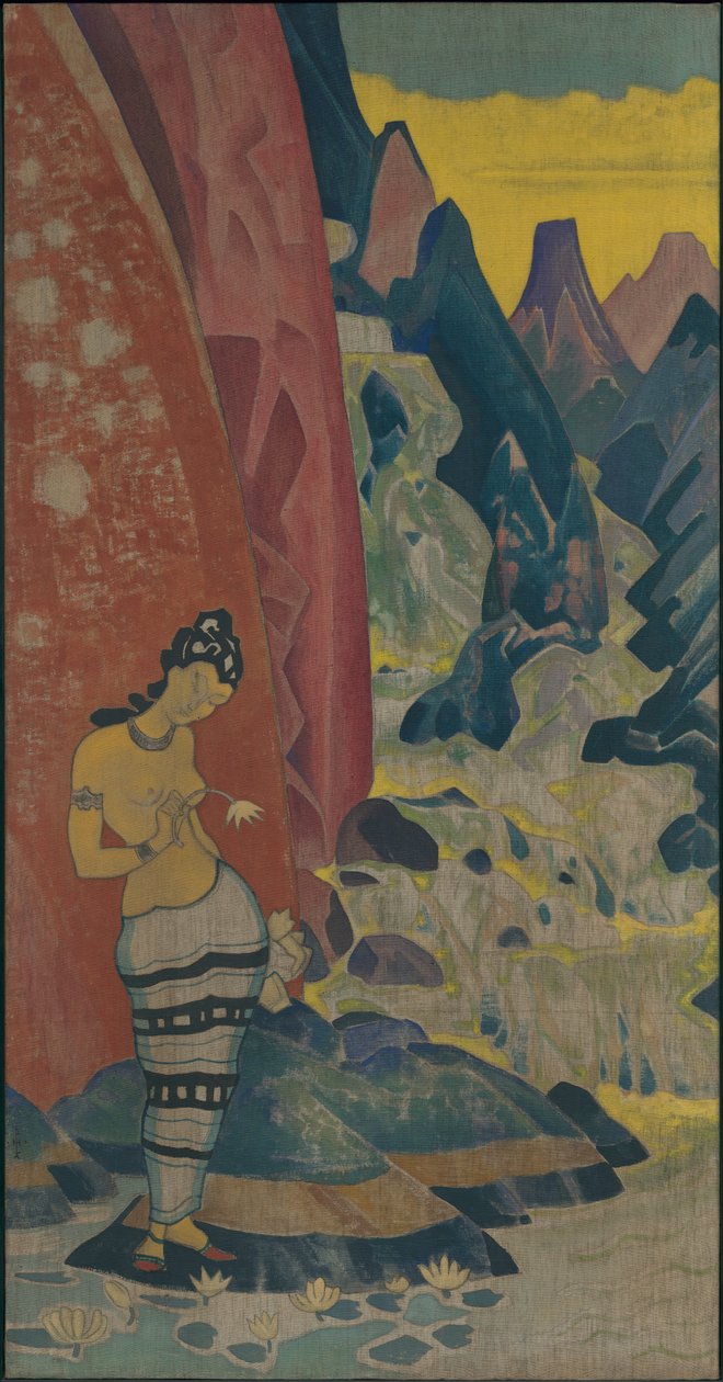 Pieśń Wodospadu, panel dekoracyjny, cykl "Sny mądrości", 1920 autorstwa Nicholas Roerich