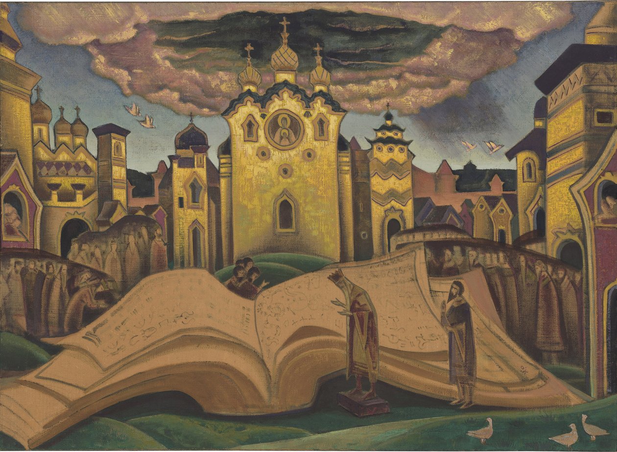 Golubinaya Kniga (Księga Gołębicy, le livre de la colombe) par Roerich, Nicholas (1874-1947). Tempera na płótnie, rozmiar : 73,5x101,5 autorstwa Nicholas Roerich