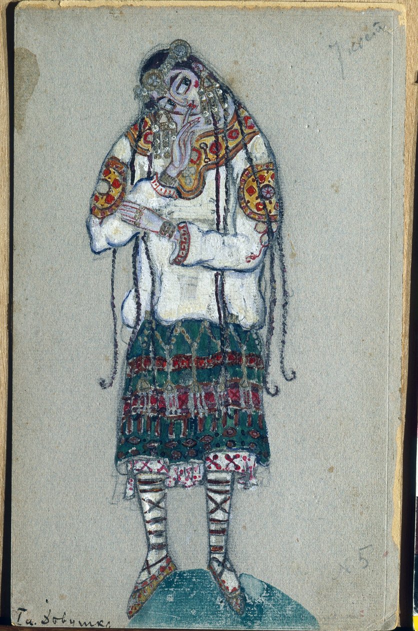 Młoda dziewczyna, projekt kostiumów do baletu Igora Strawińskiego „Święto wiosny”, 1912 autorstwa Nicholas Roerich