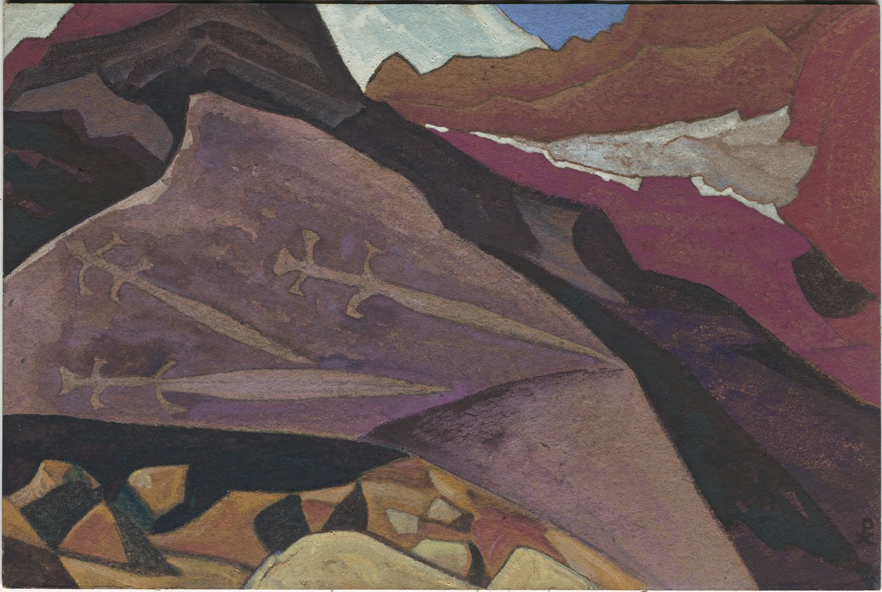 Trzy glewie, obrazy na skale, Lahul, 1936 autorstwa Nicholas Roerich