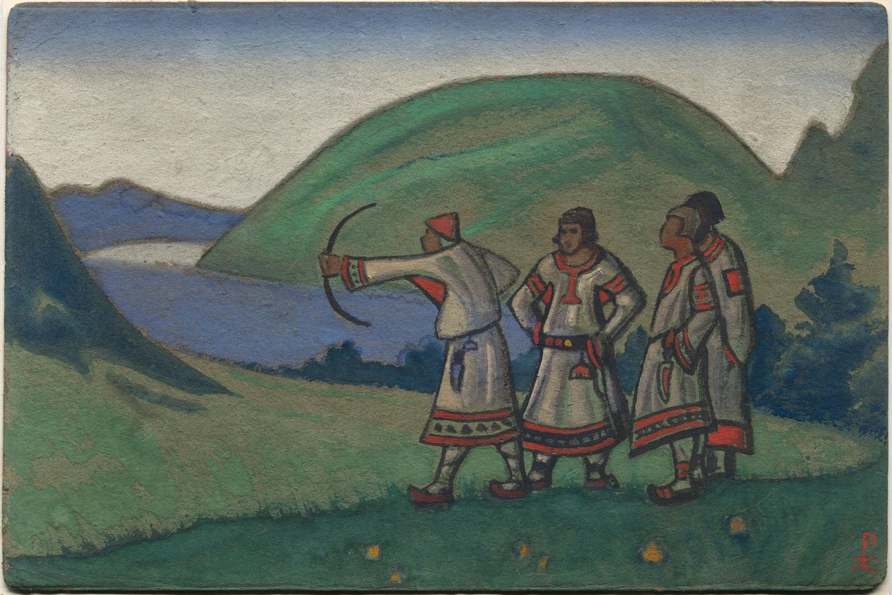Młodzież, wystrój i kostiumy do baletu Strawińskiego „Le Sacre du Printemps”, 1944 autorstwa Nicholas Roerich