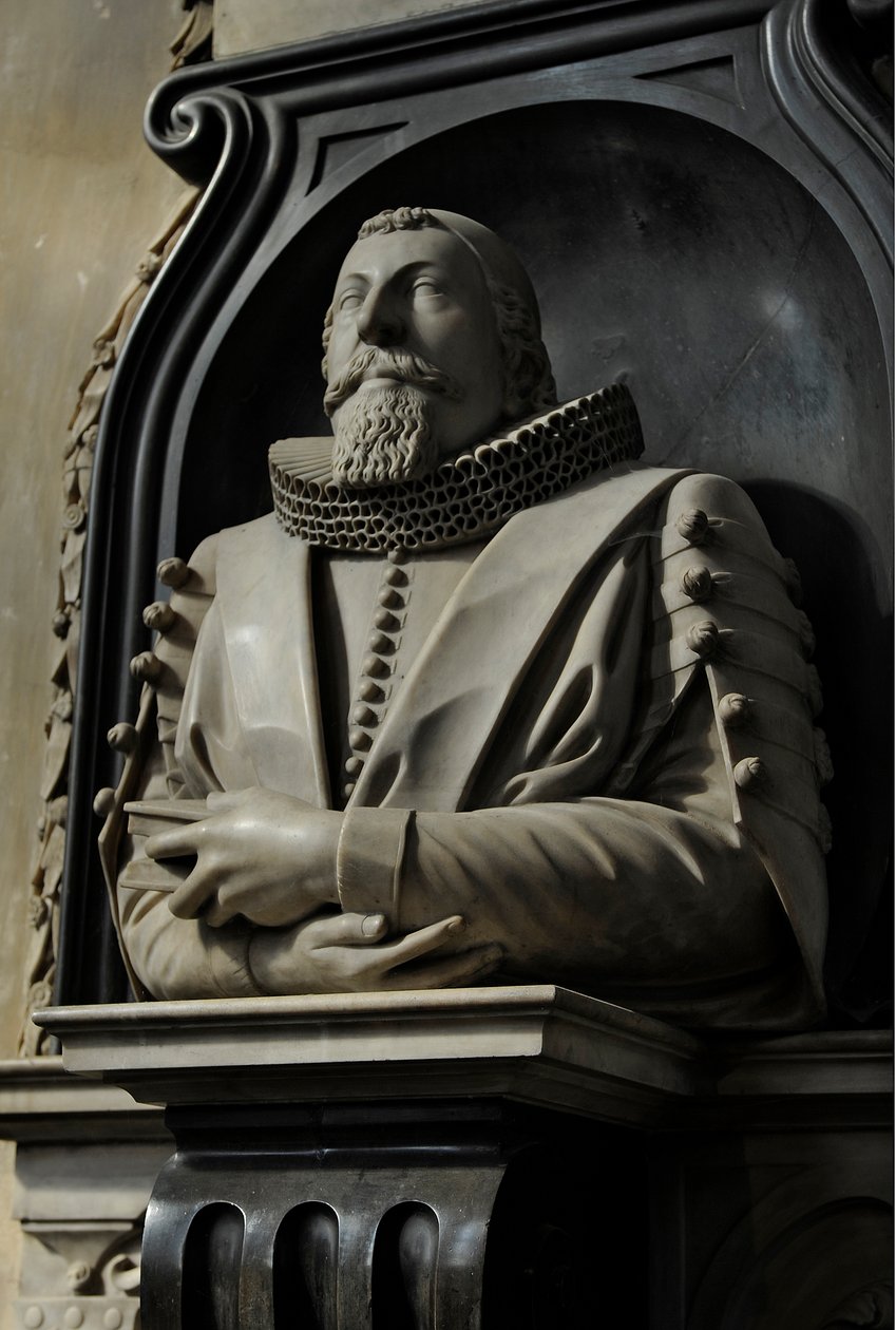 Pomnik Hugo Barkera, 1632 (marmur) autorstwa Nicholas Stone