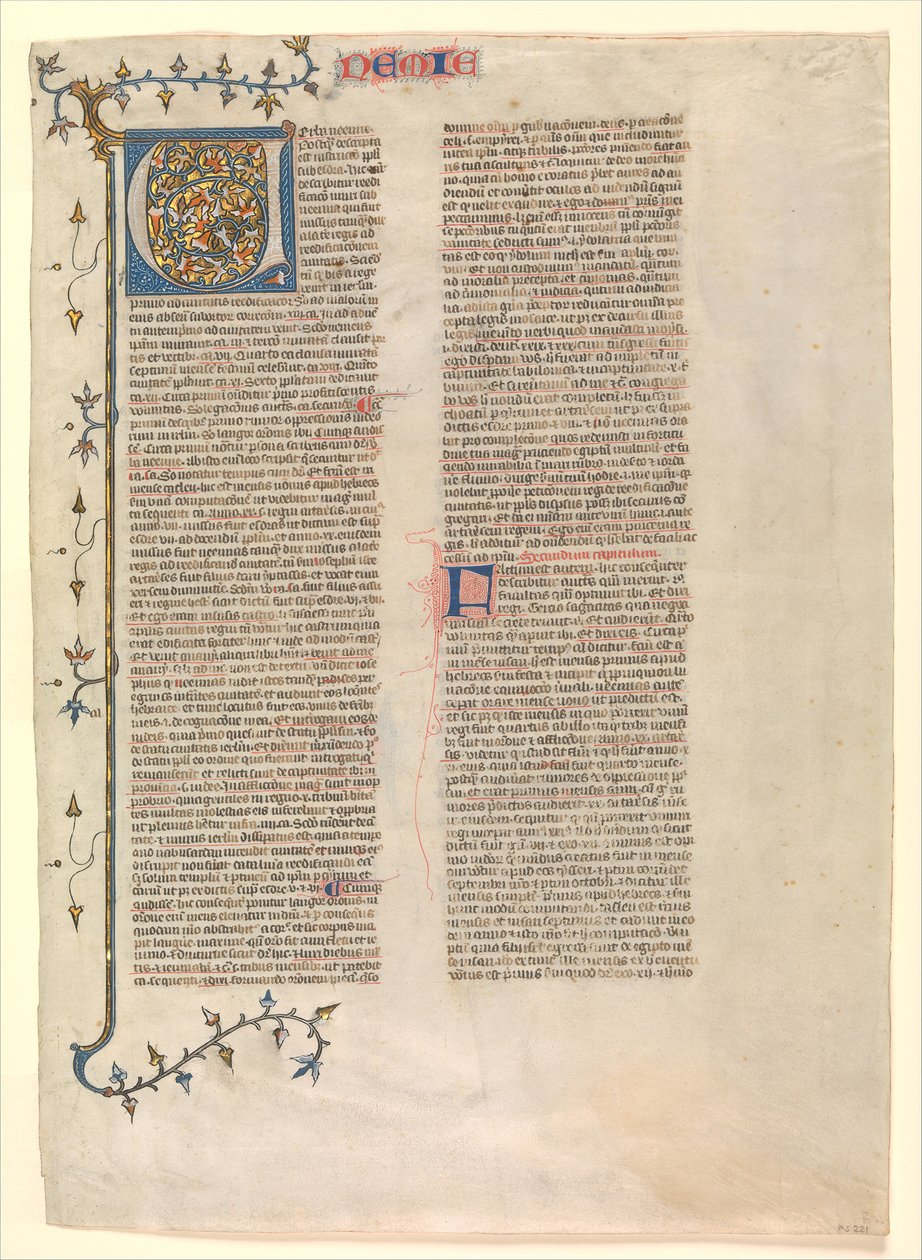 Inicjał V z komentarza Nehemiasza, jedna z sześciu ilustrowanych kart..., ca. 1360-1380. autorstwa Nicholas of Lyra