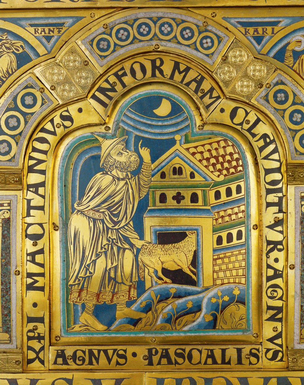 Agnus Pascalis, symboliczny Baranek Wielkanocny ... (emaliowana tabliczka w technice champleve na złoconej miedzi) autorstwa Nicholas of Verdun