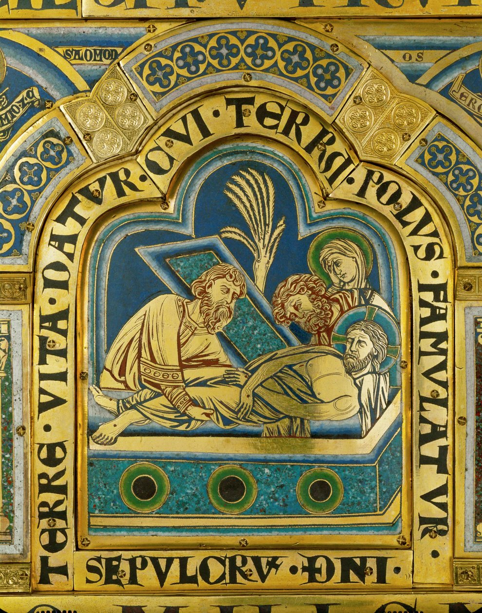 Złożenie do grobu Chrystusa ... (emalia na złoconej miedzi) autorstwa Nicholas of Verdun