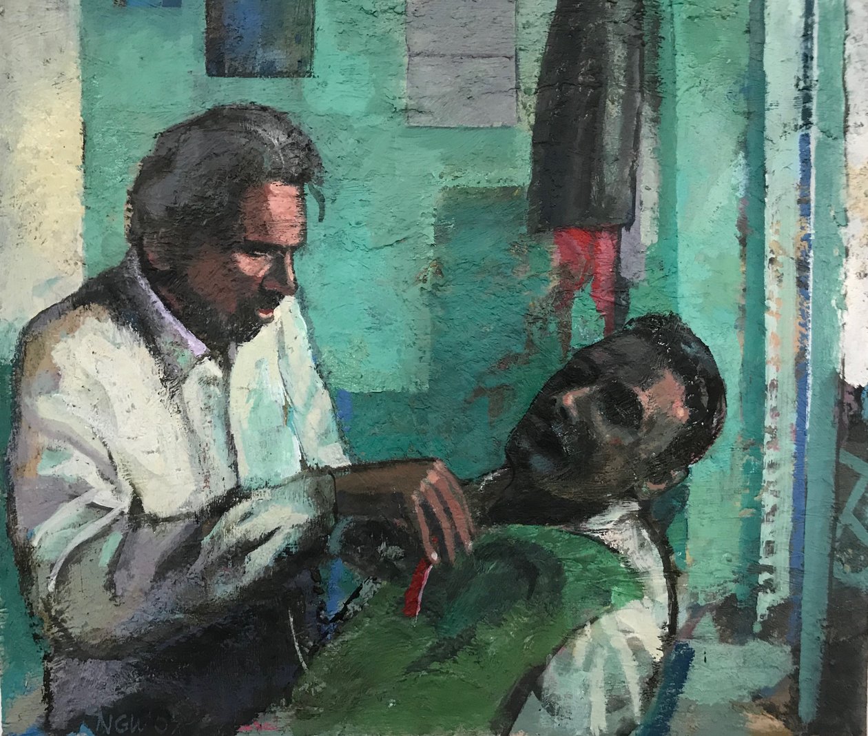 Barbershop, 2017-23 (olej na płycie) autorstwa Nick Williams