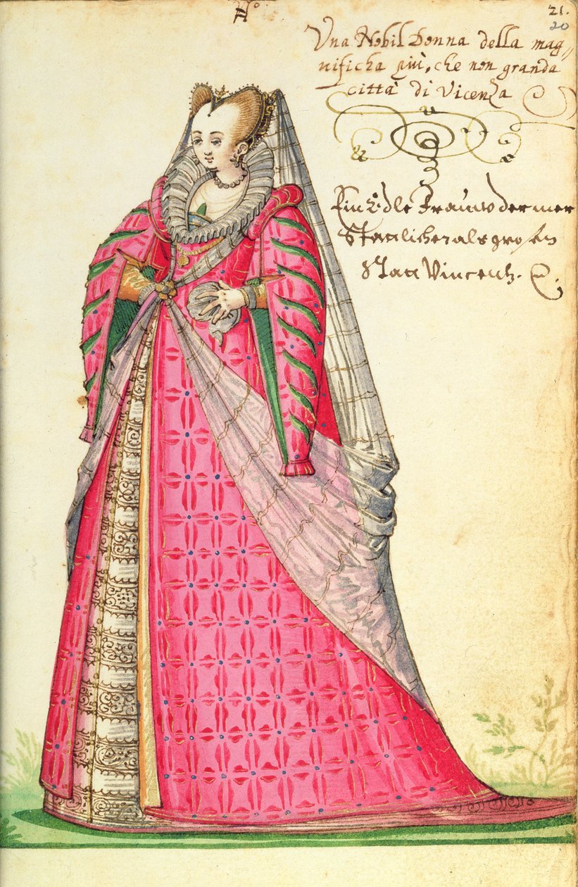 MS W.477 k.20 „Szlachetna dama z Vincenzy” z „Księgi kostiumów” Kippella, c.1588 autorstwa Niclauss Kippell