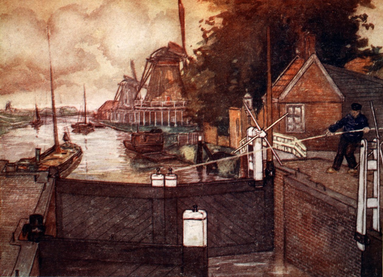 Noordervaldeursluis, Zaandam, 1904 r. autorstwa Nico Jungman
