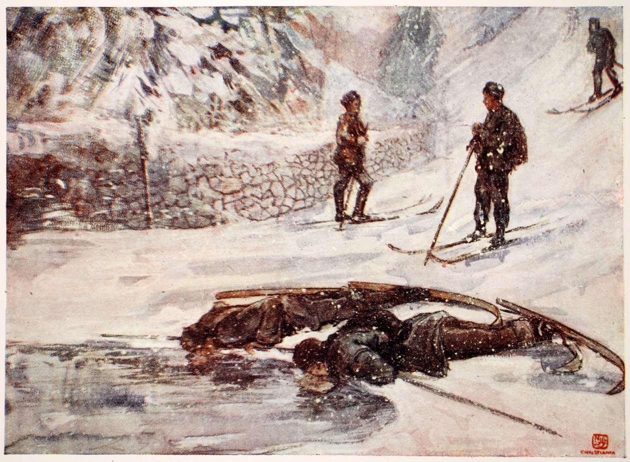 Narciarze pijący gąskę, 1905 r. autorstwa Nico Jungman